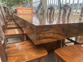 Bộ bàn ăn 10 ghế đóng hộp gỗ hương vân xám Nam Phi cực đẹp