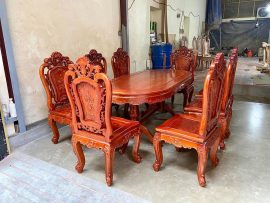 Bộ bàn ghế ăn louis gỗ xoan đào đục 2 mặt cực đẹp