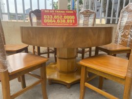 Bàn ăn tròn 1m2 đóng hộp gỗ cẩm vàng chọn vân siêu vip