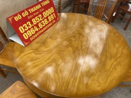 Bàn ăn tròn 1m2 đóng hộp gỗ cẩm vàng chọn vân siêu vip