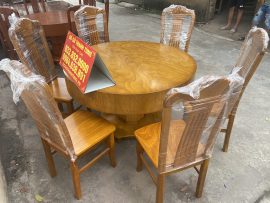 Bàn ăn tròn 1m2 đóng hộp gỗ cẩm vàng chọn vân siêu vip