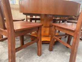 Bộ bàn ăn tròn 1m2 đóng hộp gỗ xoan đào 6 ghế đục chữ thọ