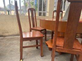 Bộ bàn ăn tròn 1m2 đóng hộp gỗ xoan đào 6 ghế đục chữ thọ