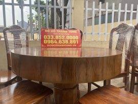 Bàn ăn tròn 1m2 đóng hộp gỗ hương vân xám Nam Phi