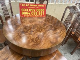 Bàn ăn tròn 1m2 đóng hộp gỗ hương vân xám Nam Phi