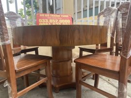 Bàn ăn tròn 1m2 đóng hộp gỗ hương vân xám Nam Phi