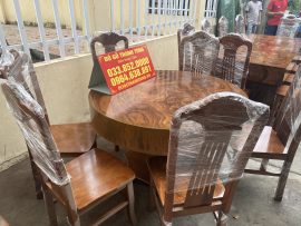 Bàn ăn tròn 1m2 đóng hộp gỗ hương vân xám Nam Phi