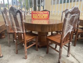 Bàn ăn tròn 1m2 đóng hộp gỗ hương vân xám Nam Phi