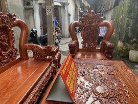 Bộ bàn ghế Nghê Đỉnh siêu vip tay cột 16 gỗ hương đá