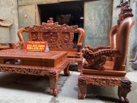 Bộ bàn ghế Nghê Đỉnh siêu vip tay cột 16 gỗ hương đá