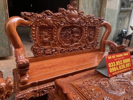Bộ bàn ghế Nghê Đỉnh siêu vip tay cột 16 gỗ hương đá