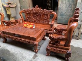 Bộ bàn ghế Nghê Đỉnh siêu vip tay cột 16 gỗ hương đá