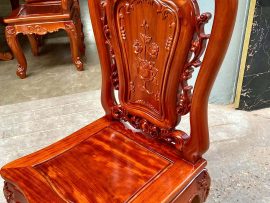 Ghế ăn louis gỗ xoan đào đục hoa lá tây