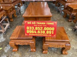 Bộ bàn ghế phòng khách mẫu Quốc đào 10 món tay cột 14 gỗ gõ đỏ