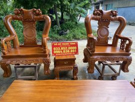 Bộ bàn ghế phòng khách mẫu Quốc đào 10 món tay cột 14 gỗ gõ đỏ