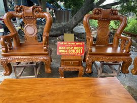 Bộ bàn ghế phòng khách mẫu Quốc đào 10 món tay cột 14 gỗ gõ đỏ