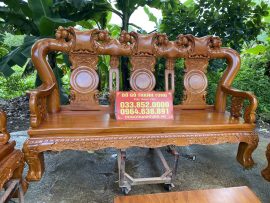 Bộ bàn ghế phòng khách mẫu Quốc đào 10 món tay cột 14 gỗ gõ đỏ