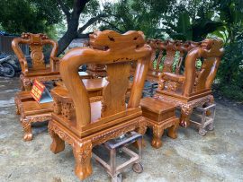 Bộ bàn ghế phòng khách mẫu Quốc đào 10 món tay cột 14 gỗ gõ đỏ