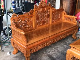 trường kỳ ngũ lân vờn cầu gỗ gụ