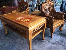 Bộ trường kỳ ngũ lân vờn cầu gỗ gụ