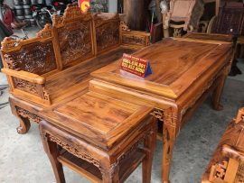 Bộ Trường Kỷ Huế Ngũ Lân Gỗ Gụ Ta Quảng Bình VIP đánh vecni trần màu cánh gián