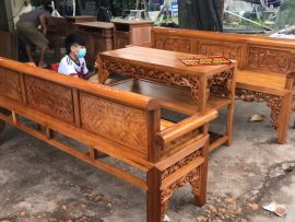 Bộ Trường Kỷ Tam Quốc Gỗ Gụ Mật chạm đục kênh bong