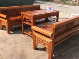 Trường Kỷ Gỗ Lim Xanh đục tựa 4 mùa