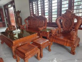 Bộ bàn ghế quốc nghê gỗ hương đá tay 14 siêu vip