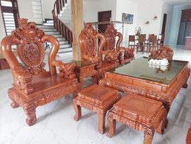 Bộ bàn ghế quốc nghê 10 món gỗ hương đá