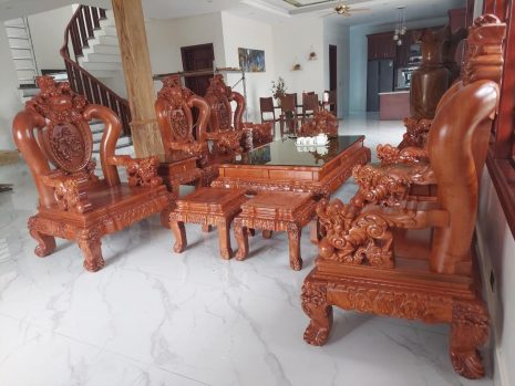 Bộ bàn ghế quốc nghê 10 món gỗ hương đá tay 14 siêu vip (anh Hải, Vĩnh Phúc)