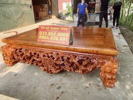 sập chân quỳ gỗ hương đá đục chạm kênh bong