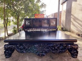 Combo sập mai điểu chân 26cm và tủ chè ngũ phúc gỗ gụ