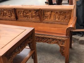 trường kỷ đục tích tam quốc mặt ghế liền tấm