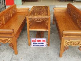 Bộ trường kỷ gỗ lim đánh chay siêu mượt, nét căng, lên tông màu vàng tươi nhìn rất sang chảnh. Hàng làm rất kỹ, từng chi tiết chạm đục đẹp lung linh do bàn tay nghệ nhân xưởng gỗ Thanh Tùng sáng tạo ra.