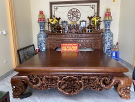 Sập ngũ phúc gỗ gụ Nam Phi 1m8x2m2 chân 24cm