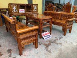 Bộ trường kỷ cao cấp chế tác thủ công mỹ nghệ trên nền gỗ gụ cao cấp