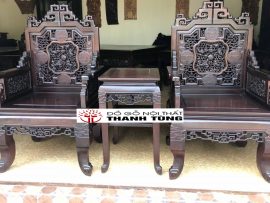 Ghế đơn trong bộ trường kỷ Huế đục tích Lân vờn cầu