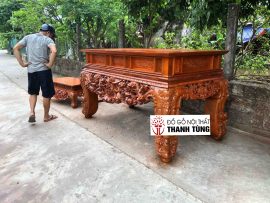 Bàn Thờ Tứ Linh Gỗ Gụ Màu Giả Cổ (Chú Linh - Bắc Giang)