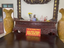 Sập thờ đục tứ linh gỗ gụ chân 20cm