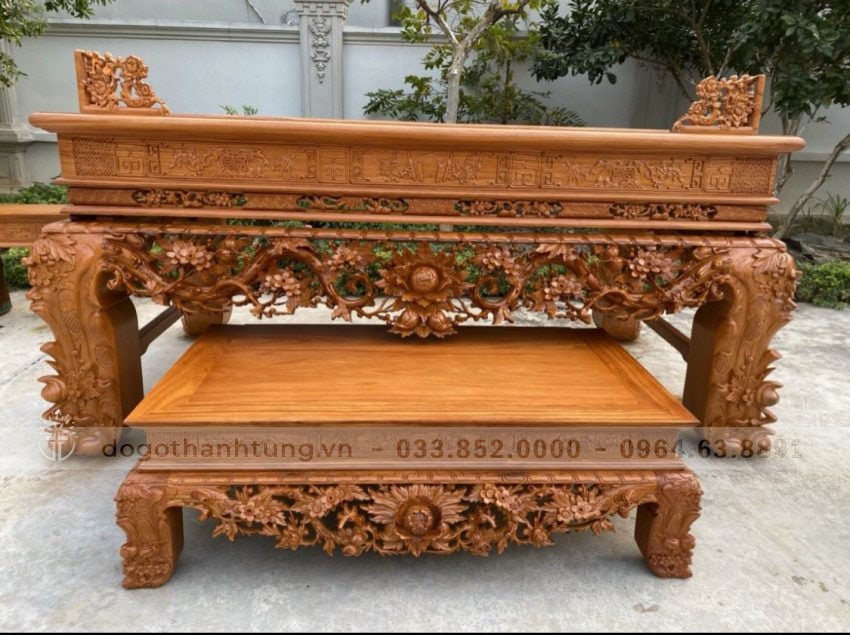 Sập thờ Hoa Mai như ý cát tường gỗ gõ đỏ (Anh Hoàn - Nghệ An)