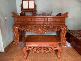 Sập thờ chạm Mai Điểu gỗ hương đá