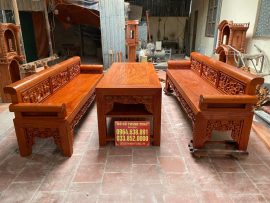 Bộ bàn ghế trường kỷ Đại 2m7 chân 12 chỉ gỗ hương đá Nam Phi (Anh Tiệp, Vĩnh Phúc)