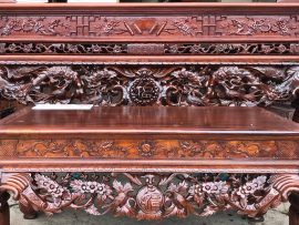 sập thờ gỗ gụ đục mai điểu ngày xuân