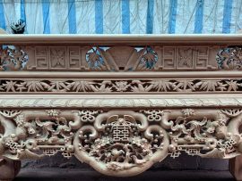 sập thờ ngũ phúc gỗ gụ đục tay