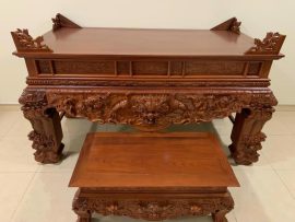 Sập thờ tứ linh gỗ gõ đỏ chân 24