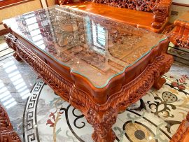 bộ bàn ghế rồng đỉnh gỗ gõ đỏ hàng đục tay