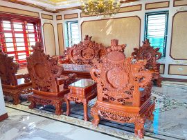 bộ bàn ghế rồng đỉnh gỗ gõ đỏ cao cấp