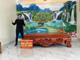 Sập chân quỳ mẫu 3 Bông Gỗ Gụ