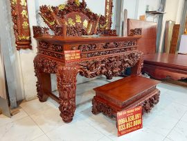 bộ sập thờ mai điểu và cuốn thư mai hóa long chất gỗ gụ lào