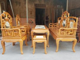 Bộ ghế móc mỏ gỗ gõ đỏ 6 món hàng chọn vân